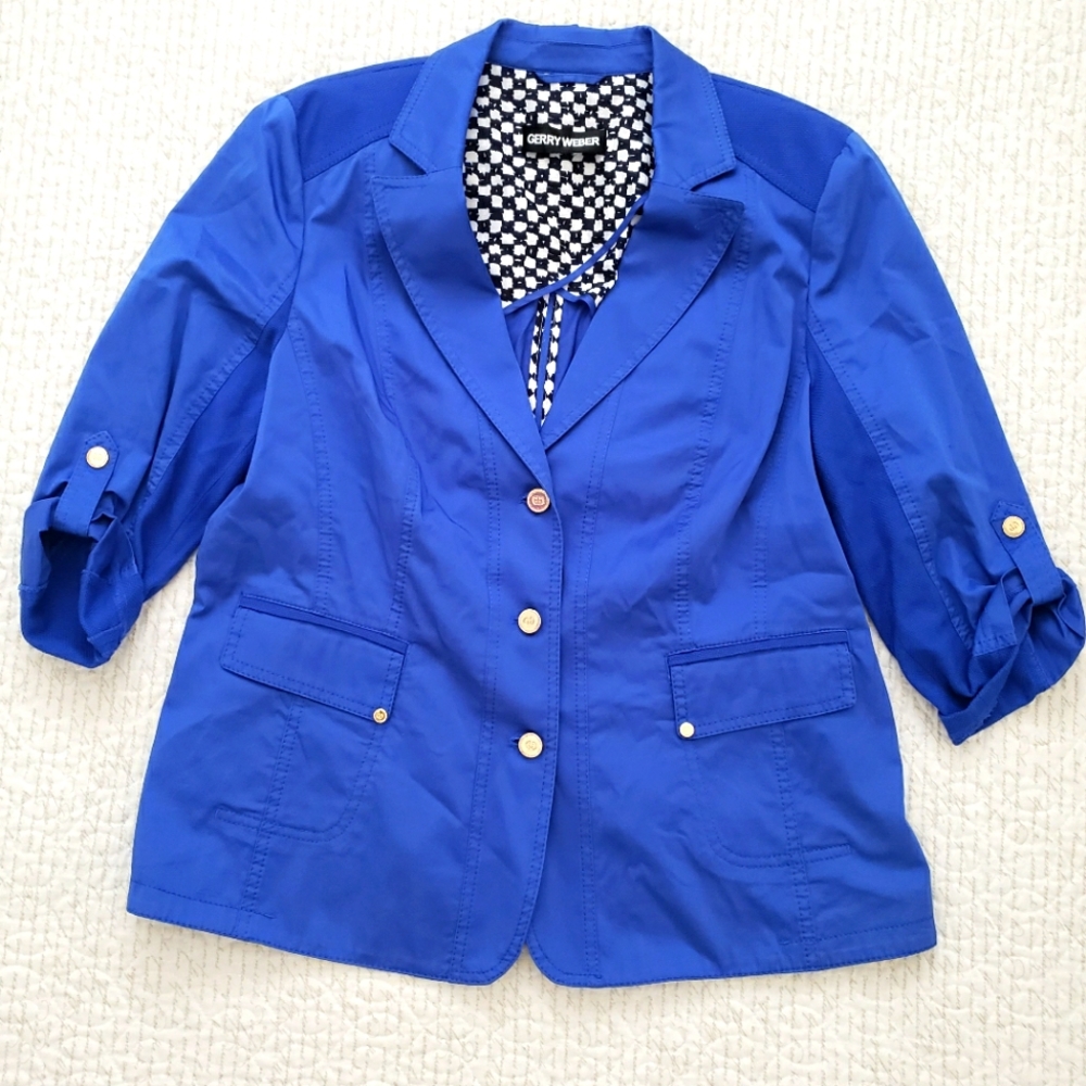 GERRY WEBER blue casual shaped half sleeve silver button blazer 44
